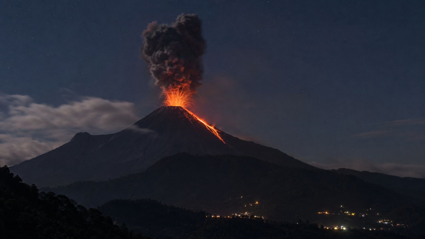Guatemala’s Fuego volcano releasing a tall ash plume above its steep slopes